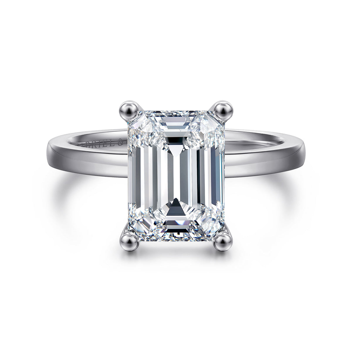 14K White Gold Emerald Cut Diamond Engagement Ring — ER14982E12W4JJJ; center stone shown for illustration, not included