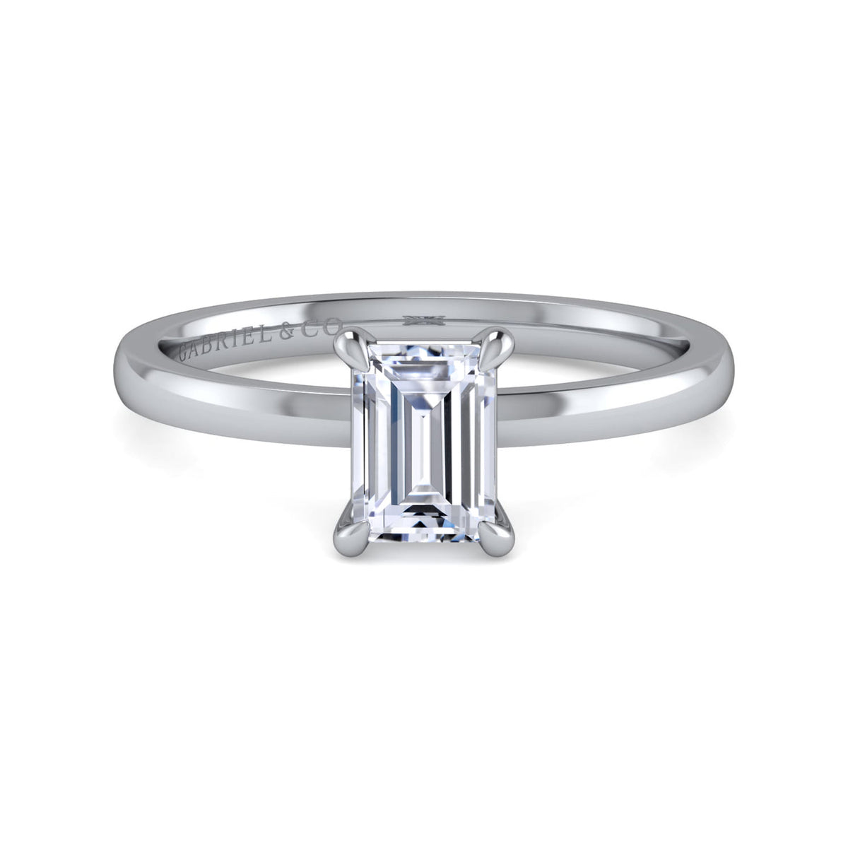 14K White Gold Emerald Cut Diamond Engagement Ring — ER14982E4W4JJJ; center stone shown for illustration, not included