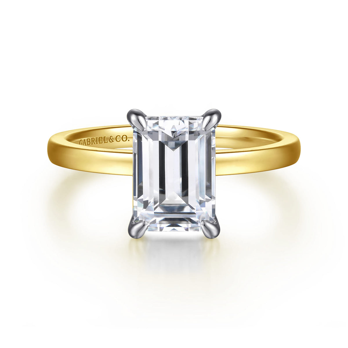 14K White-Yellow Gold Emerald Cut Diamond Engagement Ring — ER14982E8M4JJJ; center stone shown for illustration, not included
