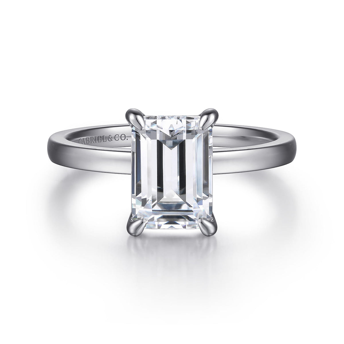 14K White Gold Emerald Cut Diamond Engagement Ring — ER14982E8W4JJJ; center stone shown for illustration, not included