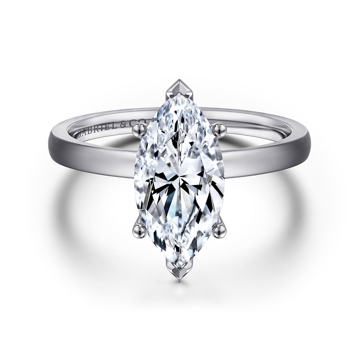 14K White Gold Marquise Shape Diamond Engagement Ring — Gabriel & Co. ER14982M8W4JJJ; center stone shown for illustration, not included