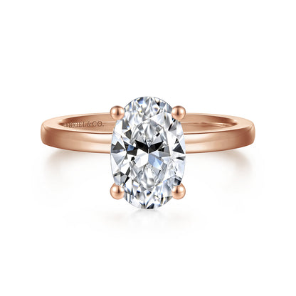 14K Rose Gold Oval Diamond Engagement Ring — Gabriel & Co. ER14982O8K4JJJ; center stone shown for illustration, not included