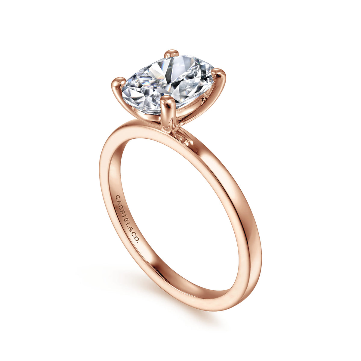 14K Rose Gold Oval Diamond Engagement Ring — Gabriel & Co. ER14982O8K4JJJ; center stone shown for illustration, not included