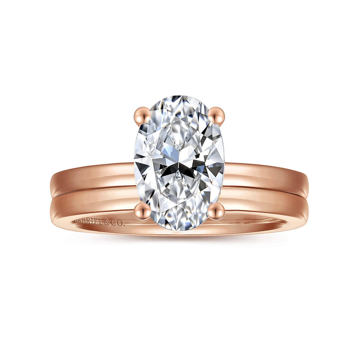 14K Rose Gold Oval Diamond Engagement Ring — Gabriel & Co. ER14982O8K4JJJ; center stone shown for illustration, not included