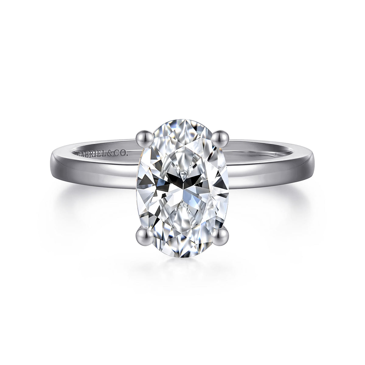 14K White Gold Oval Diamond Engagement Ring — Gabriel & Co. ER14982O8W4JJJ; center stone shown for illustration, not included