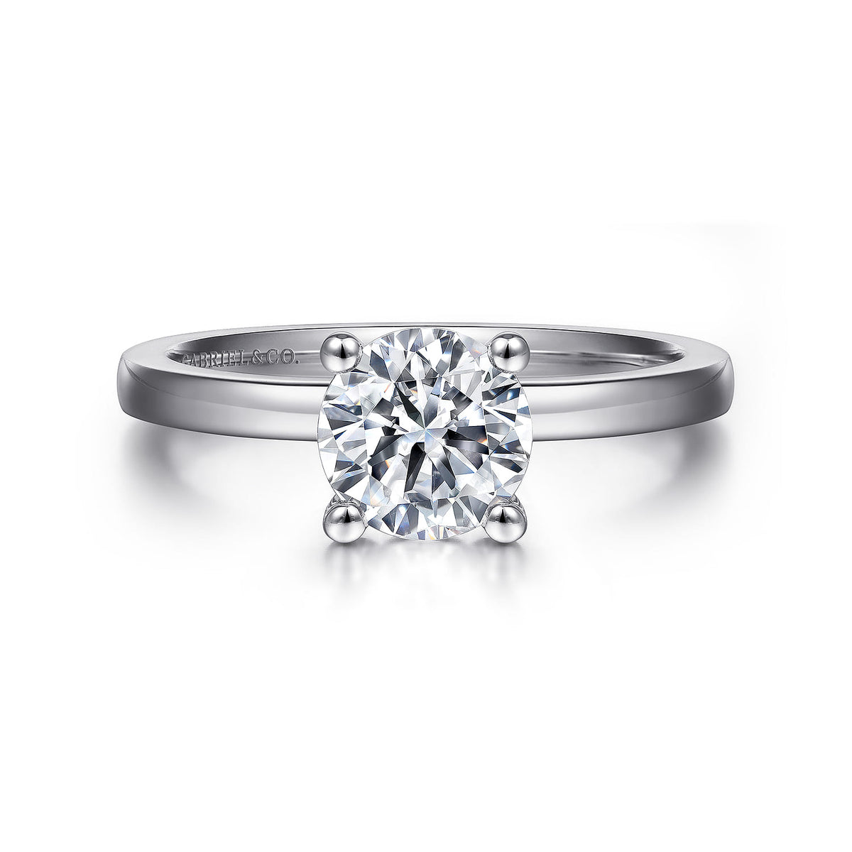 14K White Gold Round Diamond Engagement Ring — ER14982R4W4JJJ; center stone shown for illustration, not included