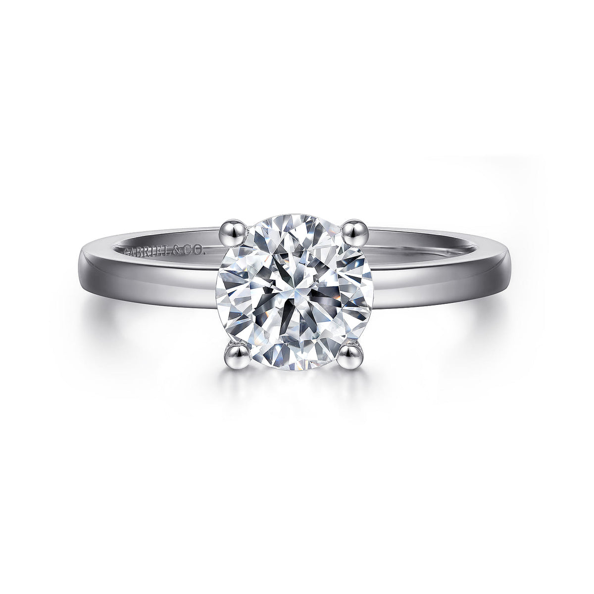 14K White Gold Round Diamond Engagement Ring — ER14982R5W4JJJ; center stone shown for illustration, not included