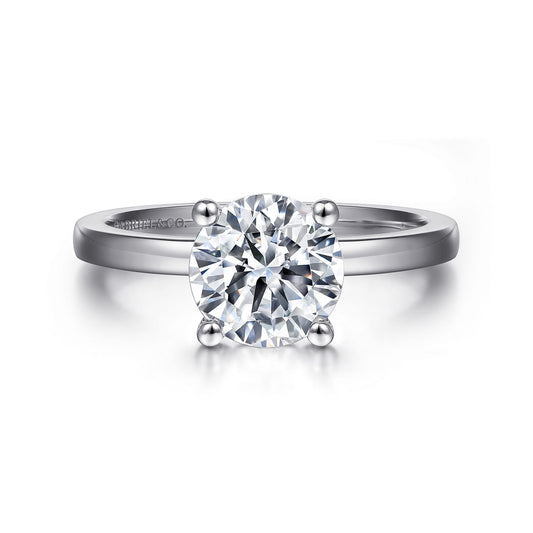 Platinum Round Diamond Solitaire Engagement Ring — Gabriel & Co. ER14982R8PTJJJ; center stone shown for illustration, not included
