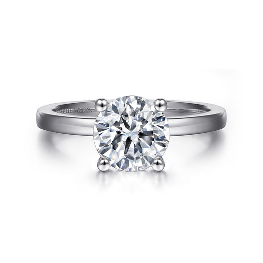 14K White Gold Round Diamond Engagement Ring — Gabriel & Co. ER14982R8W4JJJ; center stone shown for illustration, not included
