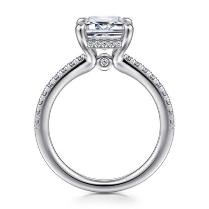14K White Gold Emerald Cut Diamond Engagement Ring — Gabriel & Co. ER14987E12W44JJ; center stone shown for illustration, not included
