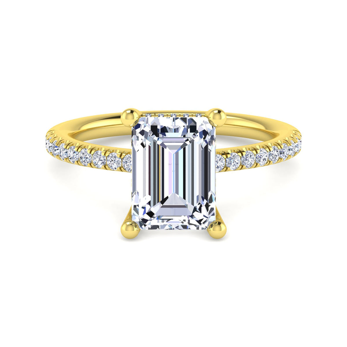 14K Yellow Gold Emerald Cut Diamond Engagement Ring — Gabriel & Co. ER14987E12Y44JJ; center stone shown for illustration, not included