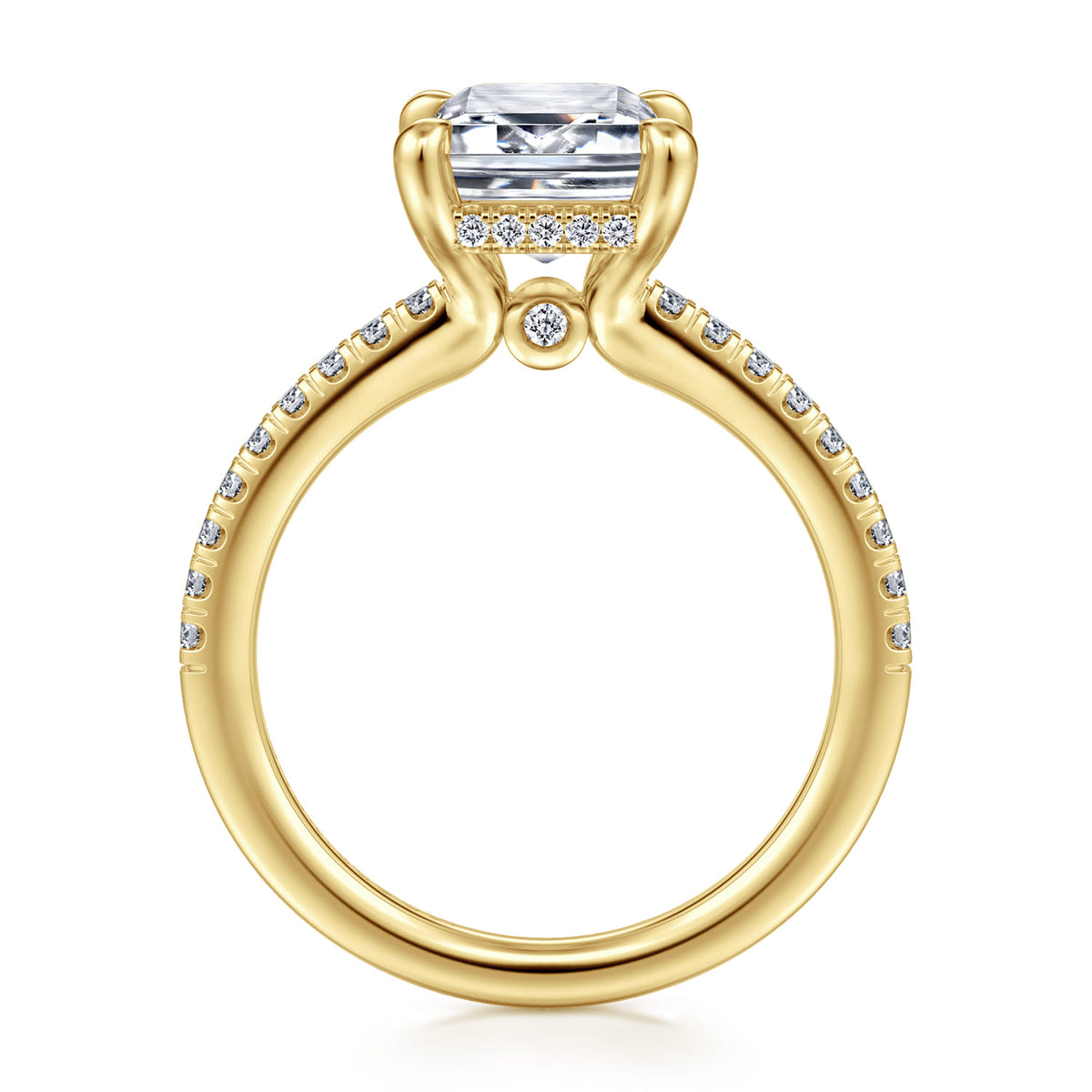 14K Yellow Gold Emerald Cut Diamond Engagement Ring — Gabriel & Co. ER14987E12Y44JJ; center stone shown for illustration, not included