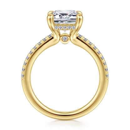 14K Yellow Gold Emerald Cut Diamond Engagement Ring — Gabriel & Co. ER14987E12Y44JJ; center stone shown for illustration, not included