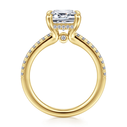 14K Yellow Gold Emerald Cut Diamond Engagement Ring — Gabriel & Co. ER14987E12Y44JJ; center stone shown for illustration, not included