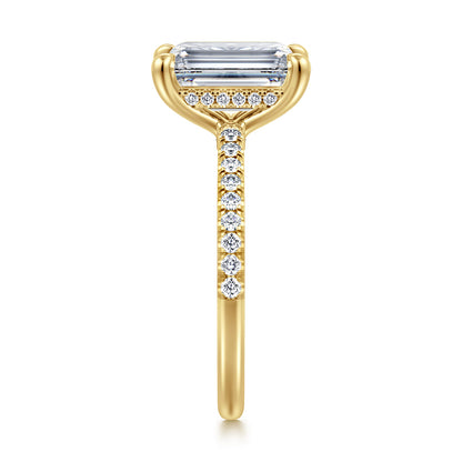14K Yellow Gold Emerald Cut Diamond Engagement Ring — Gabriel & Co. ER14987E12Y44JJ; center stone shown for illustration, not included
