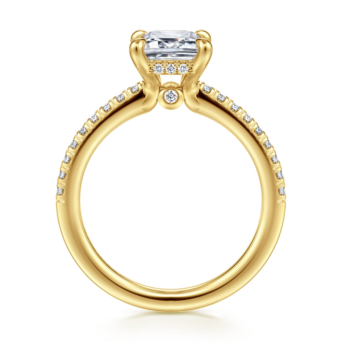 14K Yellow Gold Emerald Cut Diamond Engagement Ring — Gabriel & Co. ER14987E8Y44JJ; center stone shown for illustration, not included