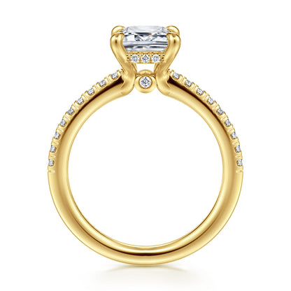 14K Yellow Gold Emerald Cut Diamond Engagement Ring — Gabriel & Co. ER14987E8Y44JJ; center stone shown for illustration, not included