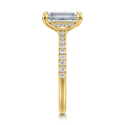 14K Yellow Gold Emerald Cut Diamond Engagement Ring — Gabriel & Co. ER14987E8Y44JJ; center stone shown for illustration, not included