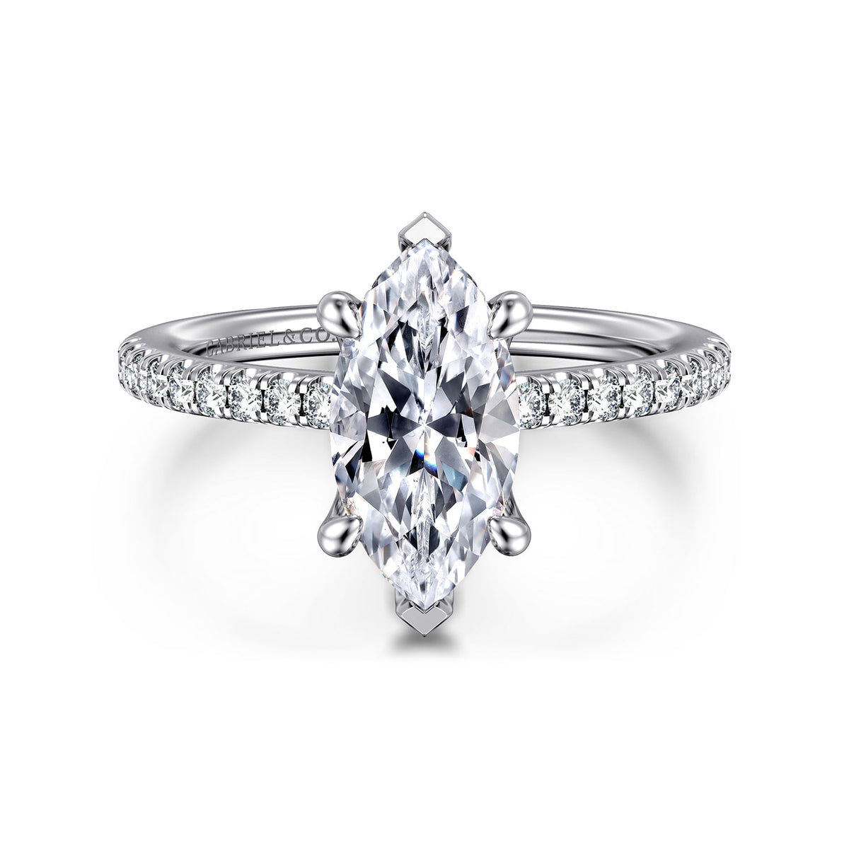 14K White Gold Marquise Shape Diamond Engagement Ring — ER14987M6W44JJ; center stone shown for illustration, not included