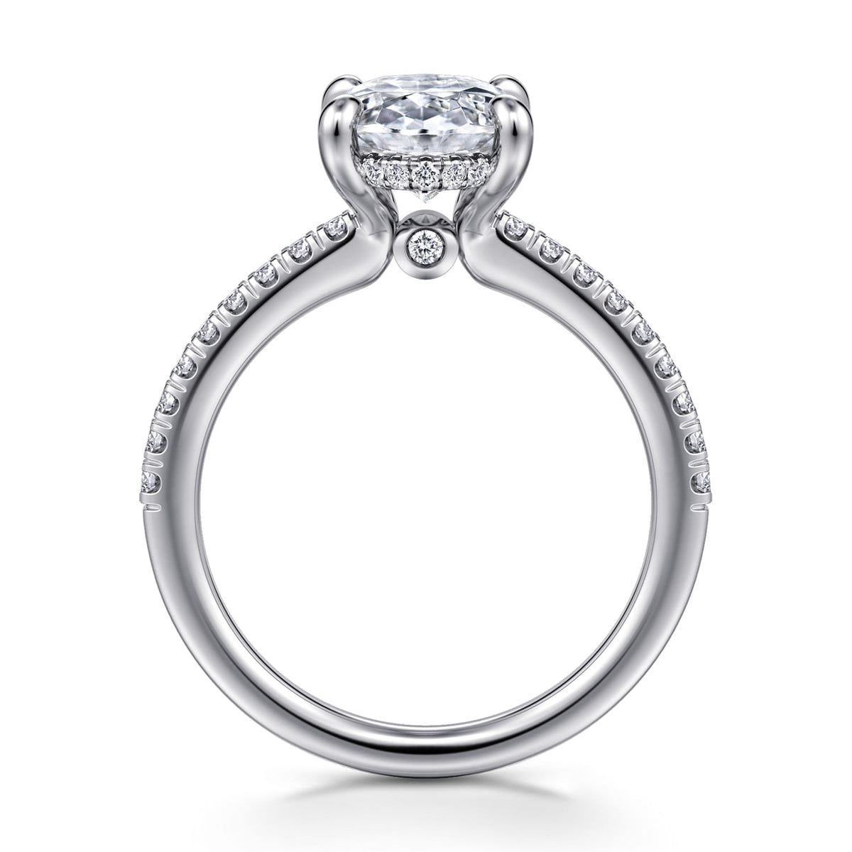 14K White Gold Oval Diamond Engagement Ring — Gabriel & Co. ER14987O12W44JJ; center stone shown for illustration, not included