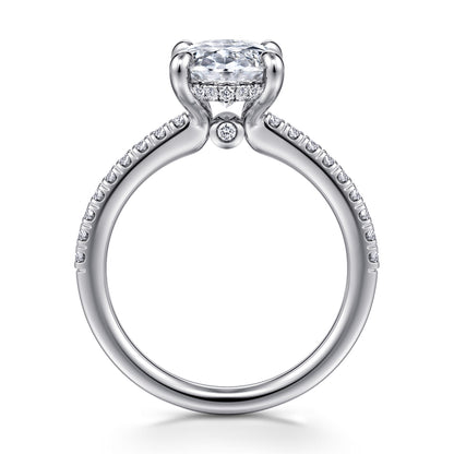 14K White Gold Oval Diamond Engagement Ring — Gabriel & Co. ER14987O12W44JJ; center stone shown for illustration, not included