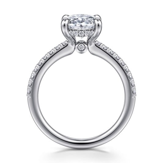 14K White Gold Oval Diamond Engagement Ring — Gabriel & Co. ER14987O12W44JJ; center stone shown for illustration, not included