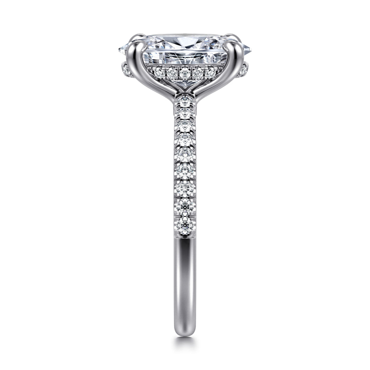 14K White Gold Oval Diamond Engagement Ring — Gabriel & Co. ER14987O12W44JJ; center stone shown for illustration, not included