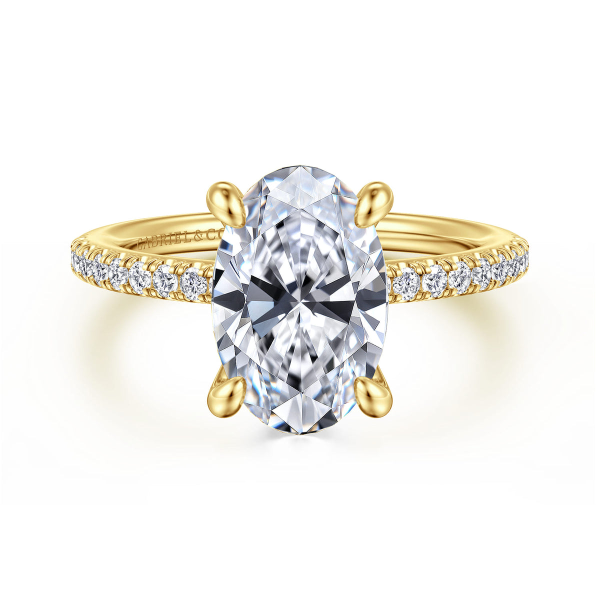 14K Yellow Gold Oval Diamond Engagement Ring — Gabriel & Co. ER14987O12Y44JJ; center stone shown for illustration, not included