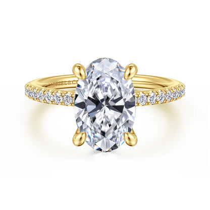 14K Yellow Gold Oval Diamond Engagement Ring — Gabriel & Co. ER14987O12Y44JJ; center stone shown for illustration, not included