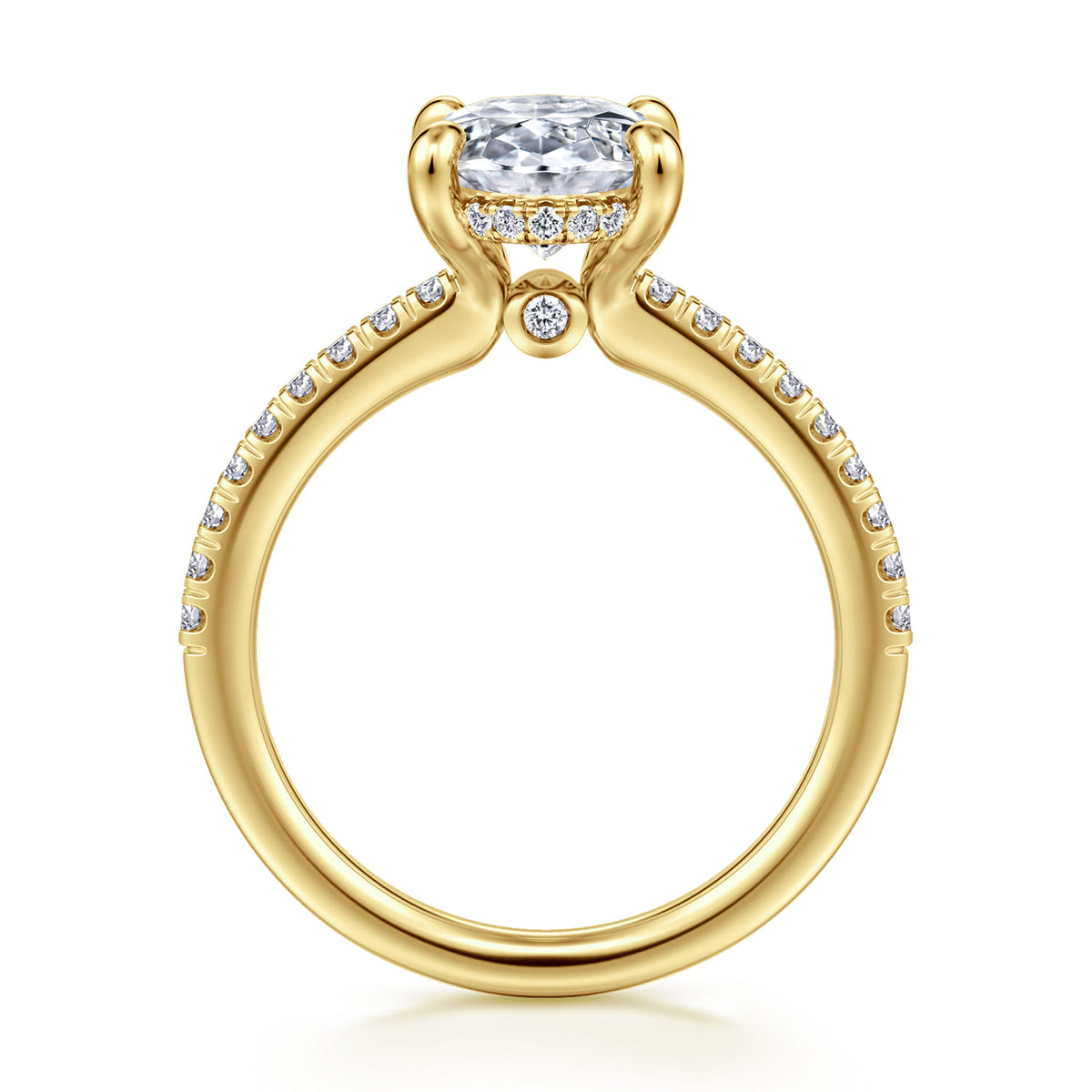 14K Yellow Gold Oval Diamond Engagement Ring — Gabriel & Co. ER14987O12Y44JJ; center stone shown for illustration, not included