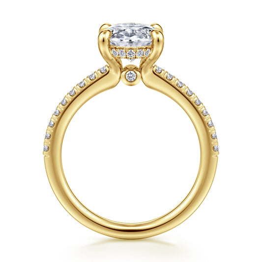 14K Yellow Gold Oval Diamond Engagement Ring — Gabriel & Co. ER14987O12Y44JJ; center stone shown for illustration, not included
