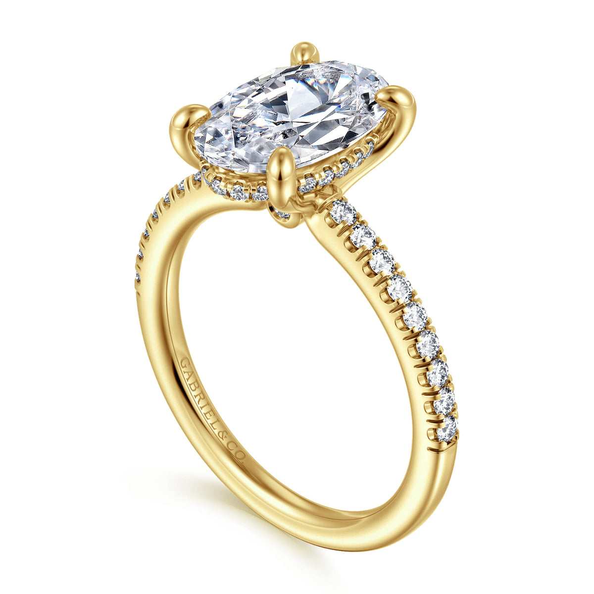 14K Yellow Gold Oval Diamond Engagement Ring — Gabriel & Co. ER14987O12Y44JJ; center stone shown for illustration, not included