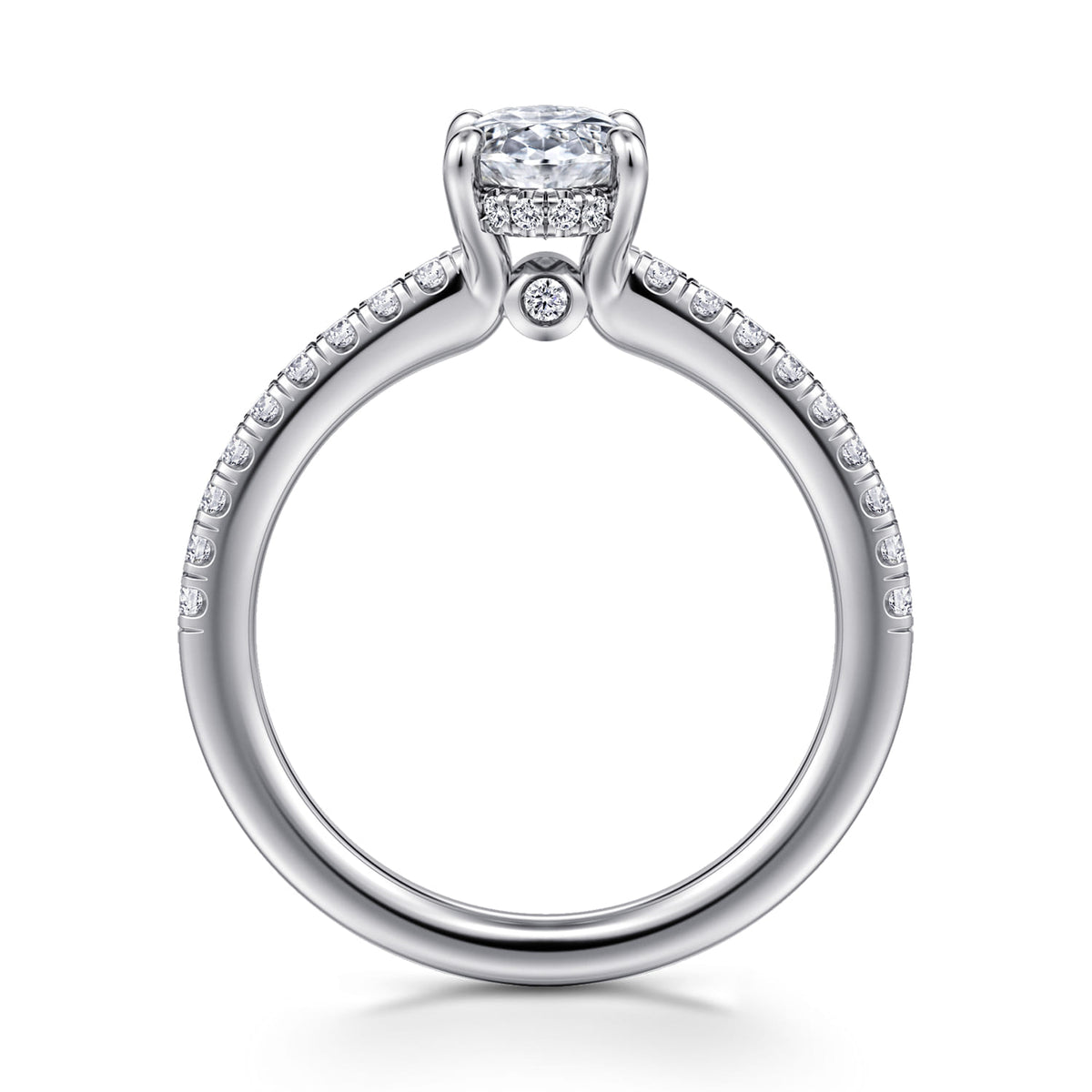 14K White Gold Oval Diamond Engagement Ring — Gabriel & Co. ER14987O4W44JJ; center stone shown for illustration, not included