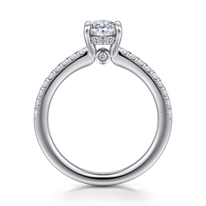 14K White Gold Oval Diamond Engagement Ring — Gabriel & Co. ER14987O4W44JJ; center stone shown for illustration, not included