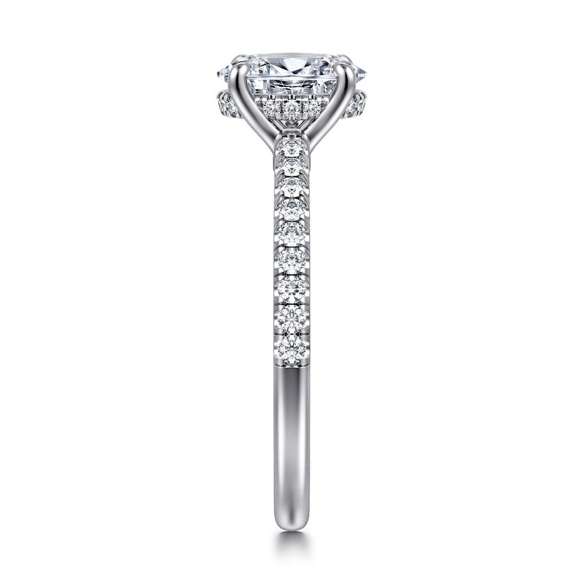 14K White Gold Oval Diamond Engagement Ring — Gabriel & Co. ER14987O4W44JJ; center stone shown for illustration, not included