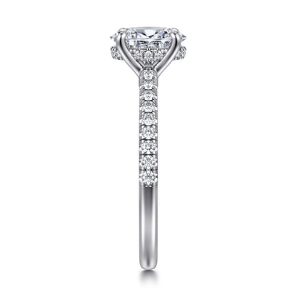 14K White Gold Oval Diamond Engagement Ring — Gabriel & Co. ER14987O4W44JJ; center stone shown for illustration, not included