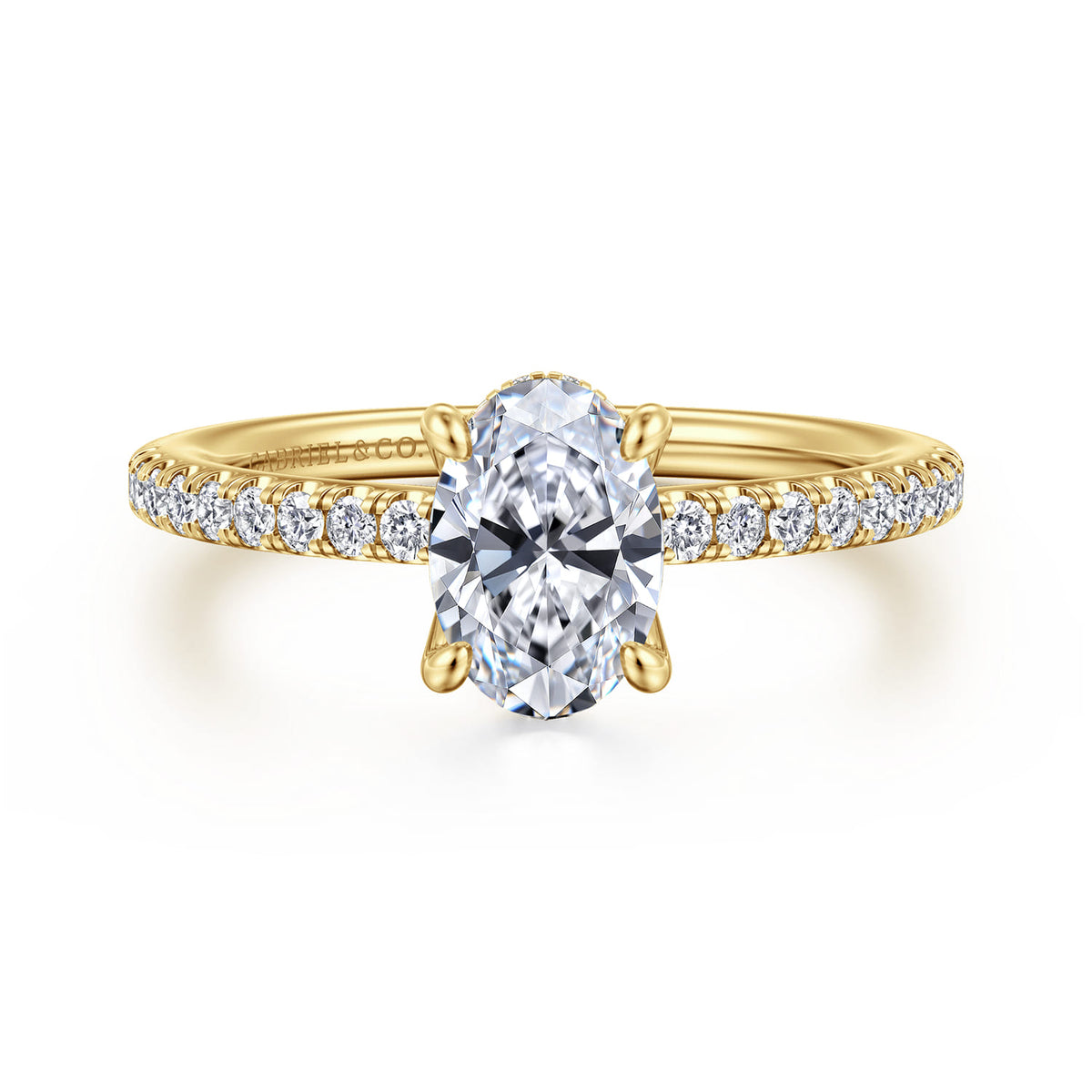 14K Yellow Gold Oval Diamond Engagement Ring — Gabriel & Co. ER14987O4Y44JJ; center stone shown for illustration, not included