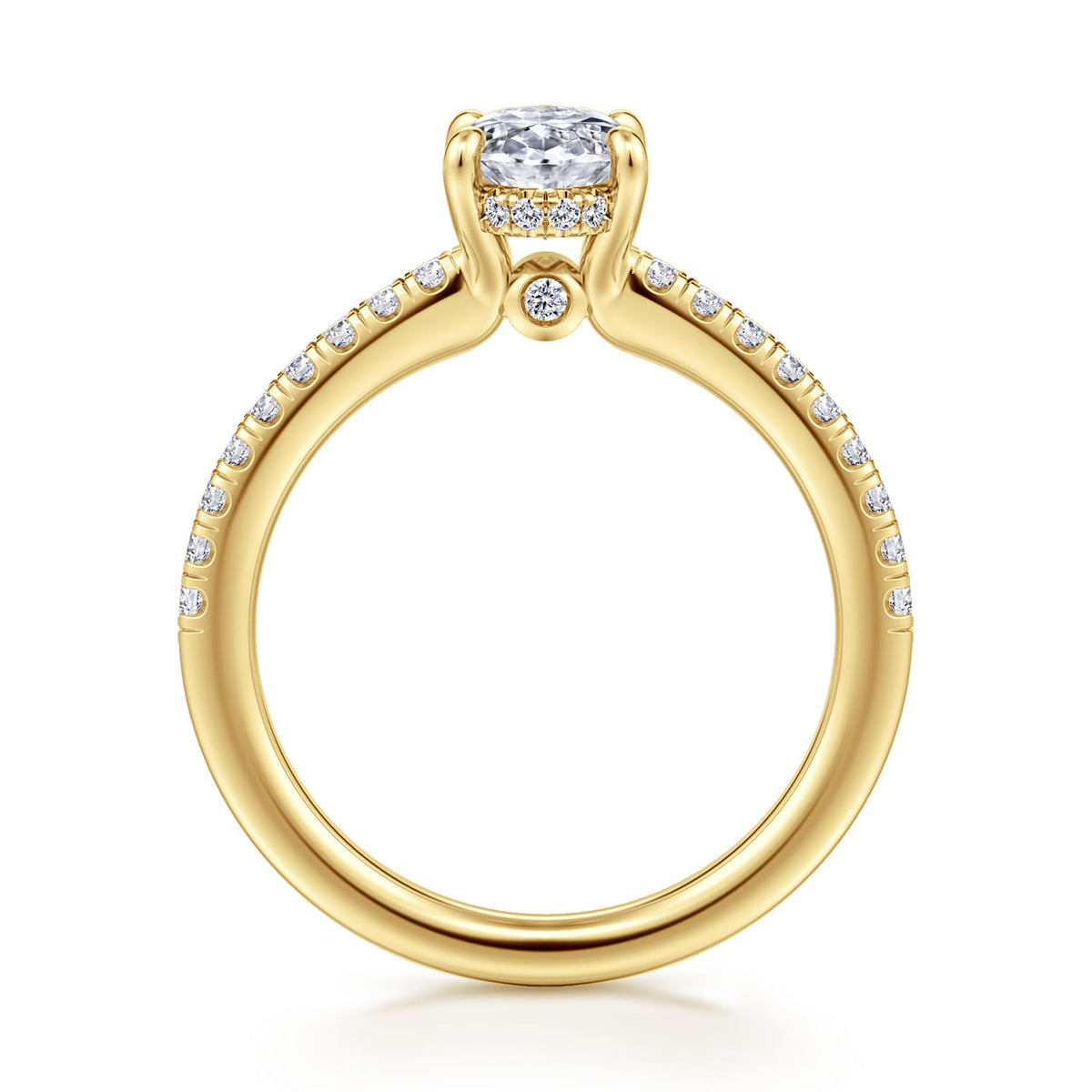 14K Yellow Gold Oval Diamond Engagement Ring — Gabriel & Co. ER14987O4Y44JJ; center stone shown for illustration, not included