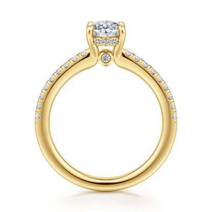 14K Yellow Gold Oval Diamond Engagement Ring — Gabriel & Co. ER14987O4Y44JJ; center stone shown for illustration, not included