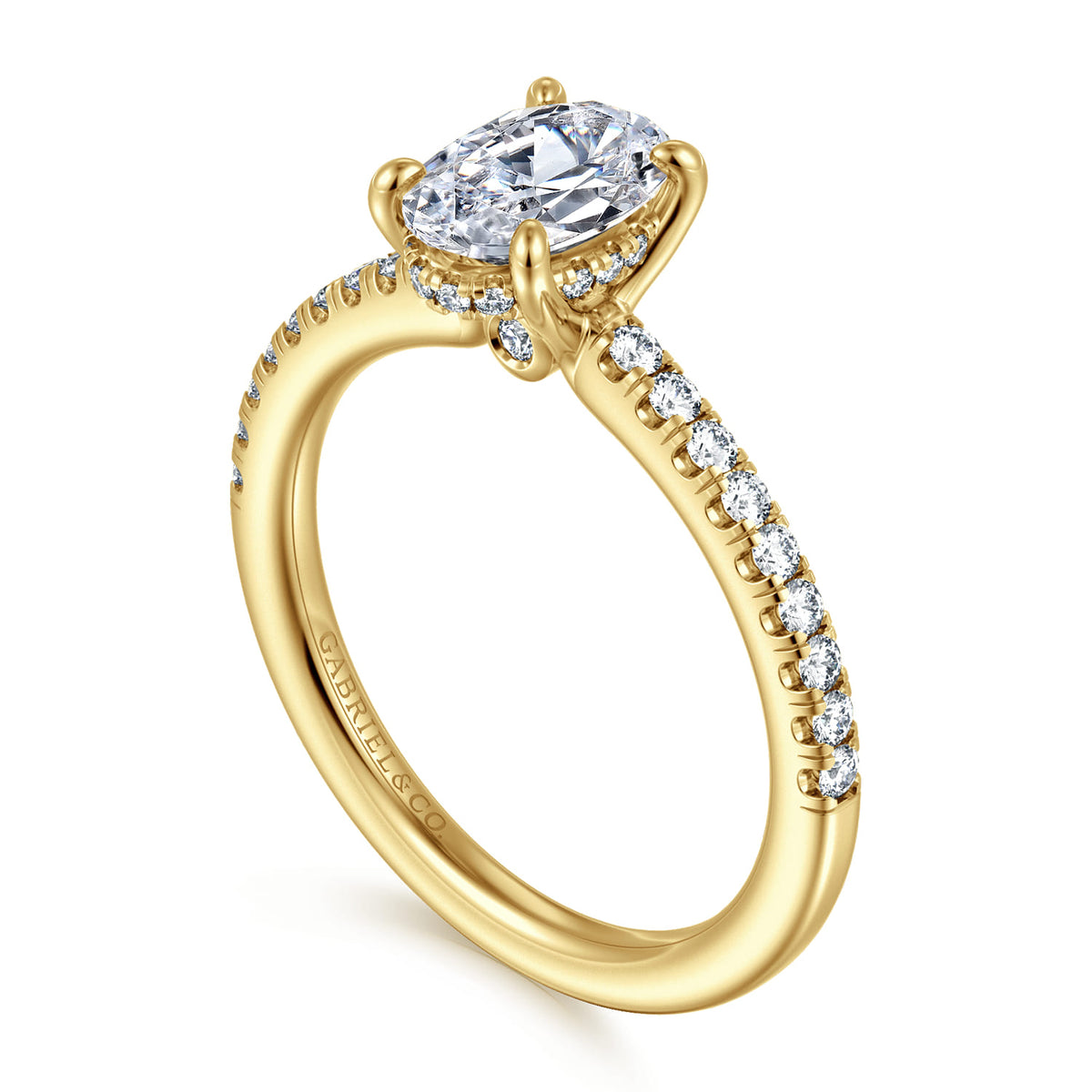14K Yellow Gold Oval Diamond Engagement Ring — Gabriel & Co. ER14987O4Y44JJ; center stone shown for illustration, not included