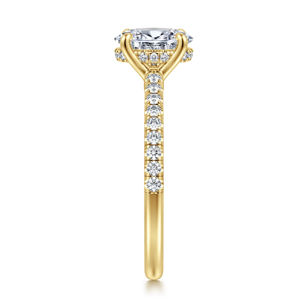 14K Yellow Gold Oval Diamond Engagement Ring — Gabriel & Co. ER14987O4Y44JJ; center stone shown for illustration, not included