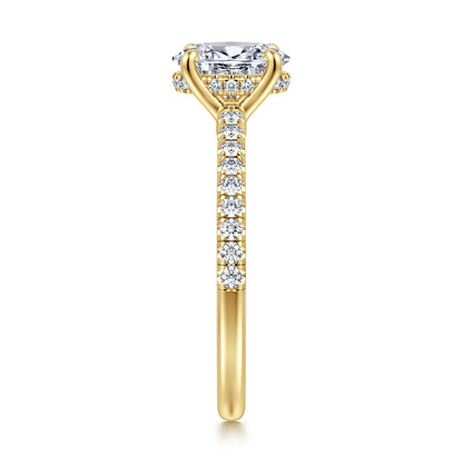 14K Yellow Gold Oval Diamond Engagement Ring — Gabriel & Co. ER14987O4Y44JJ; center stone shown for illustration, not included