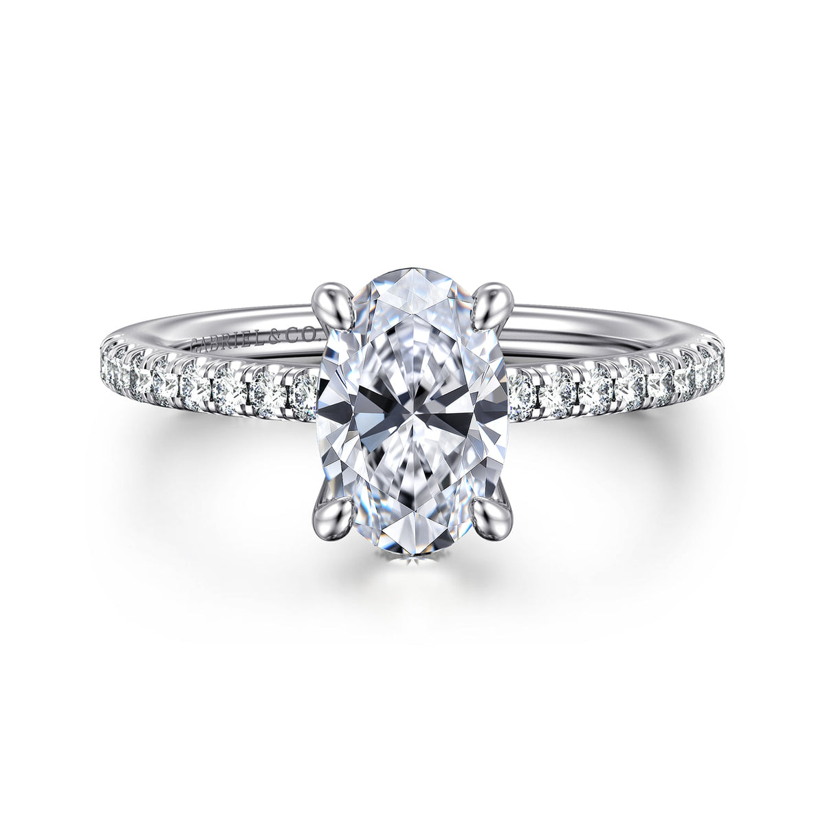 14K White Gold Oval Diamond Engagement Ring — ER14987O6W44JJ; center stone shown for illustration, not included