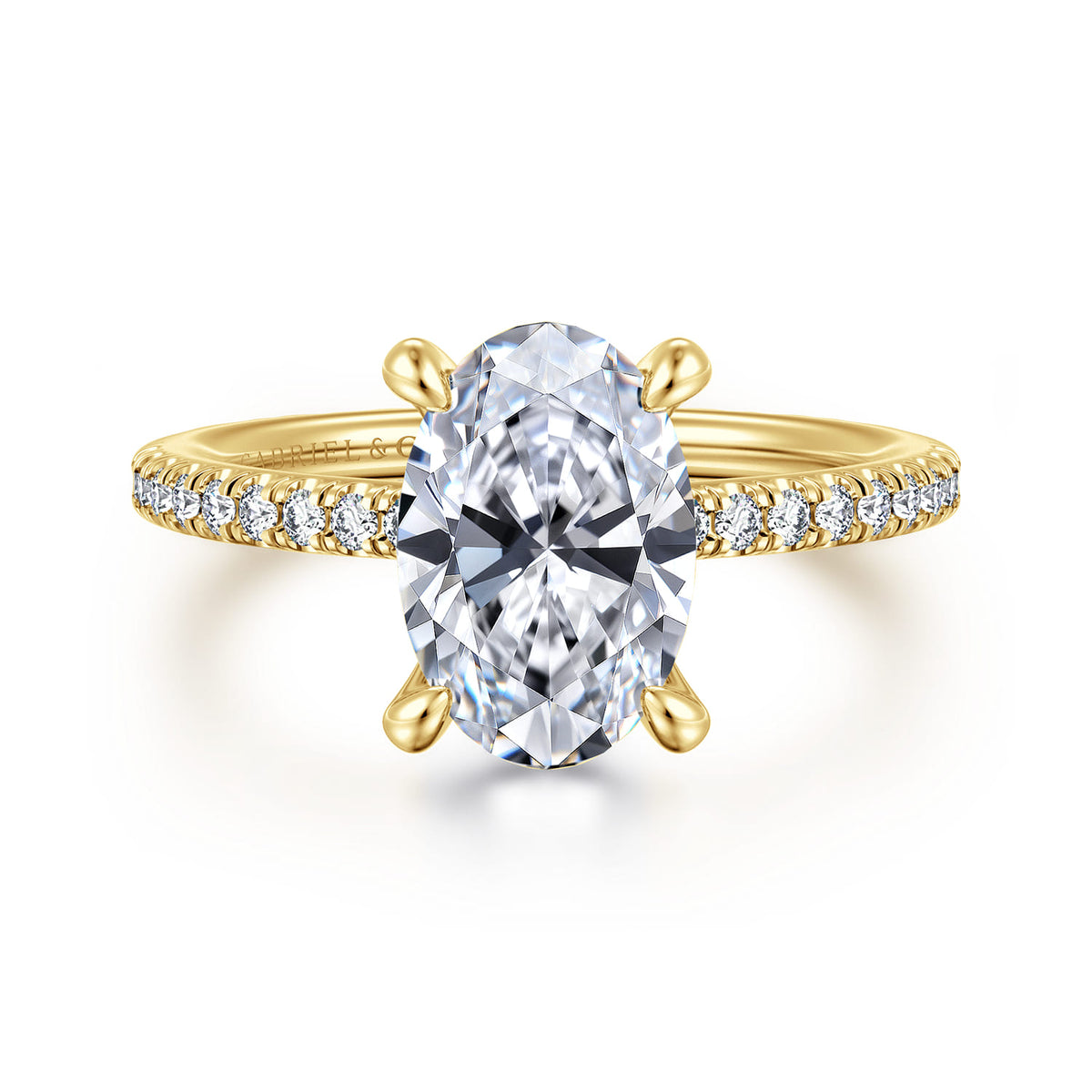 14K Yellow Gold Oval Diamond Engagement Ring — Gabriel & Co. ER14987O8Y44JJ; center stone shown for illustration, not included