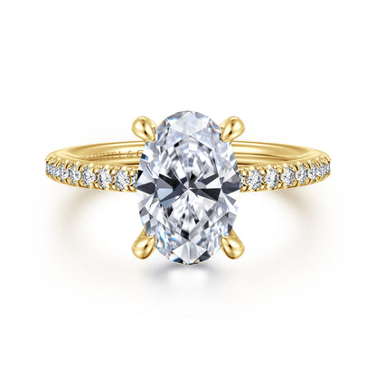 14K Yellow Gold Oval Diamond Engagement Ring — Gabriel & Co. ER14987O8Y44JJ; center stone shown for illustration, not included