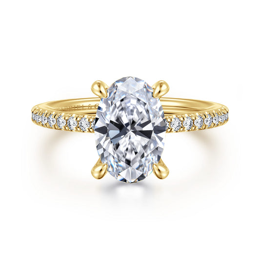 14K Yellow Gold Oval Diamond Engagement Ring — Gabriel & Co. ER14987O8Y44JJ; center stone shown for illustration, not included