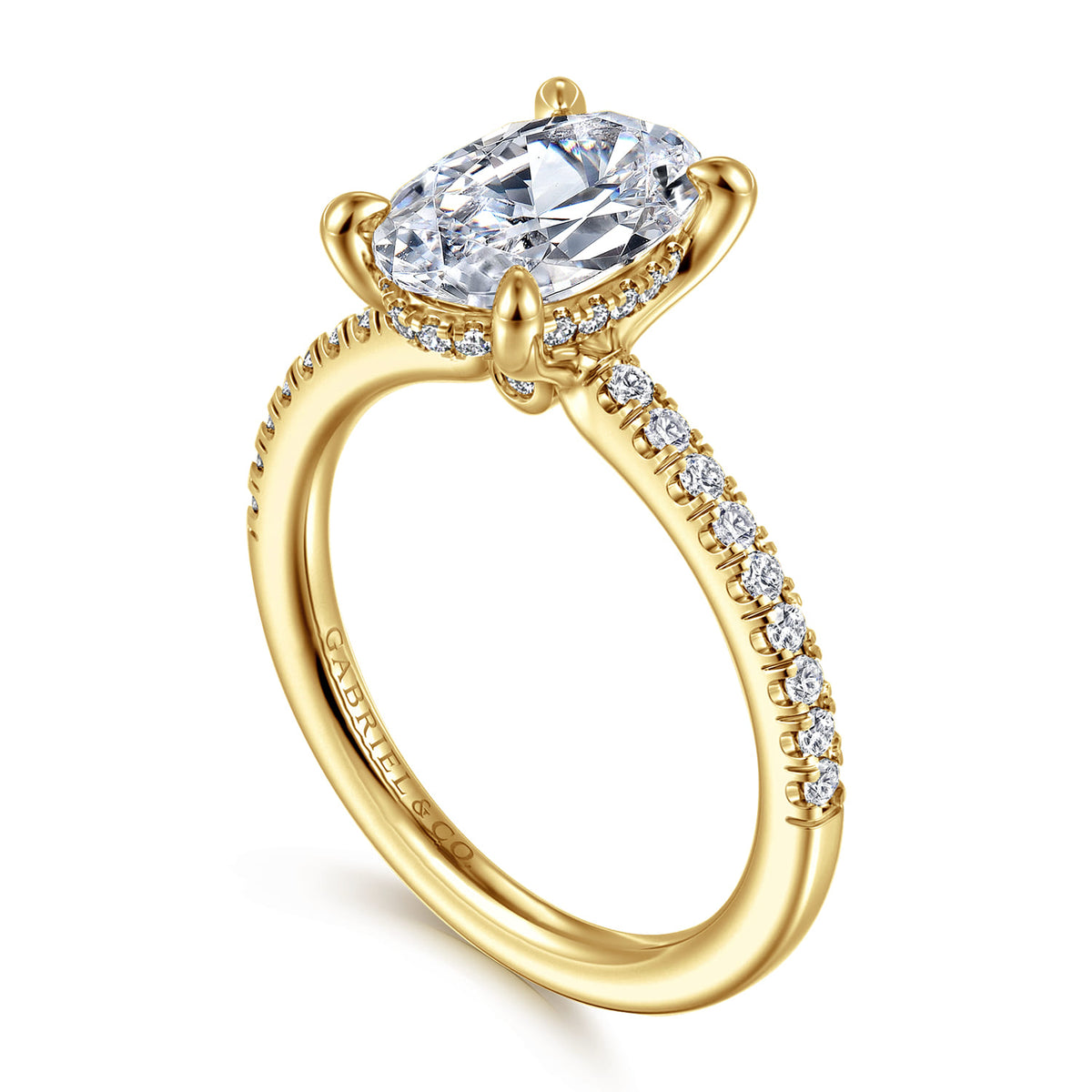 14K Yellow Gold Oval Diamond Engagement Ring — Gabriel & Co. ER14987O8Y44JJ; center stone shown for illustration, not included