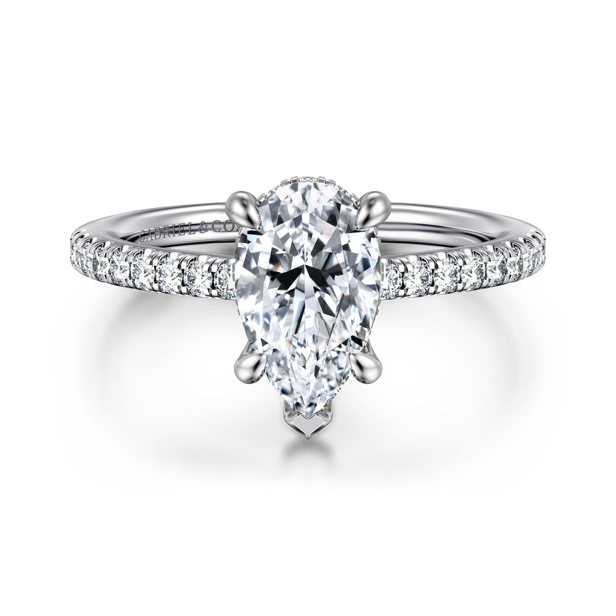 14K White Gold Pear Shape Diamond Engagement Ring — ER14987P6W44JJ; center stone shown for illustration, not included