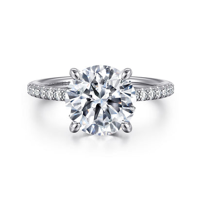 14K White Gold Round Diamond Engagement Ring — Gabriel & Co. ER14987R12W44JJ; center stone shown for illustration, not included