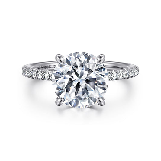 14K White Gold Round Diamond Engagement Ring — Gabriel & Co. ER14987R12W44JJ; center stone shown for illustration, not included